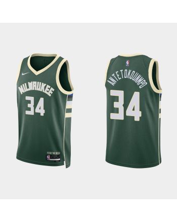 Milwaukee Bucks 34 Giannis Antetokounmpo 2022-23 Icon Edition Hunter Green Men Jersey