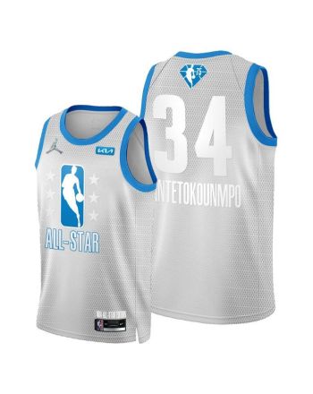 2022 Cleveland All-Star Bucks 34 Giannis Antetokounmpo Grey Blue Jersey 75th Patch - Men Jersey