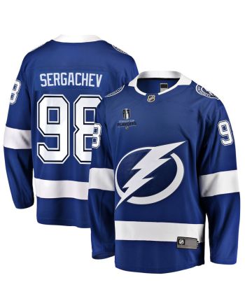 Mikhail Sergachev 98 Tampa Bay Lightning Stanley Cup 2023 Playoffs Patch Home Breakaway Men Jersey - Blue