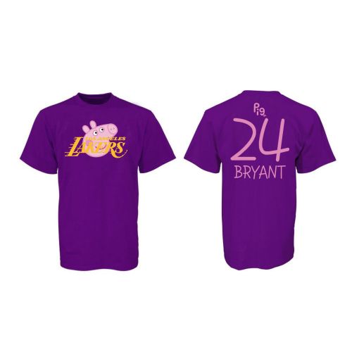 Kobe Bryant 24 Los Angeles Lakers Pig Print T-Shirt - Purple