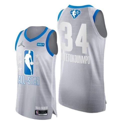 Giannis Antetokounmpo 2022 All-Star Grey Blue 75th Jersey Bucks 34 - Men