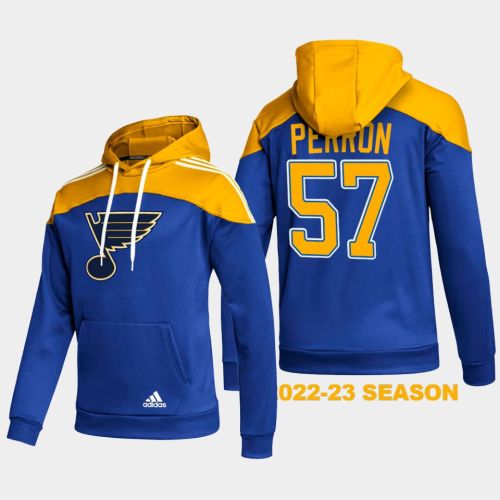 St. Louis Blues 57 David Perron 2022-23 Blue Hoodie Pullover