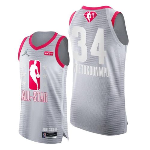 2022 All-Star Bucks 34 Giannis Antetokounmpo Grey Red Jersey 75th - Men