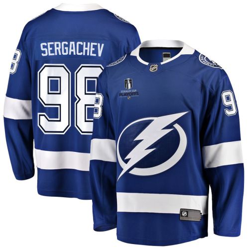 Mikhail Sergachev 98 Tampa Bay Lightning Stanley Cup 2023 Playoffs Patch Home Breakaway Men Jersey - Blue